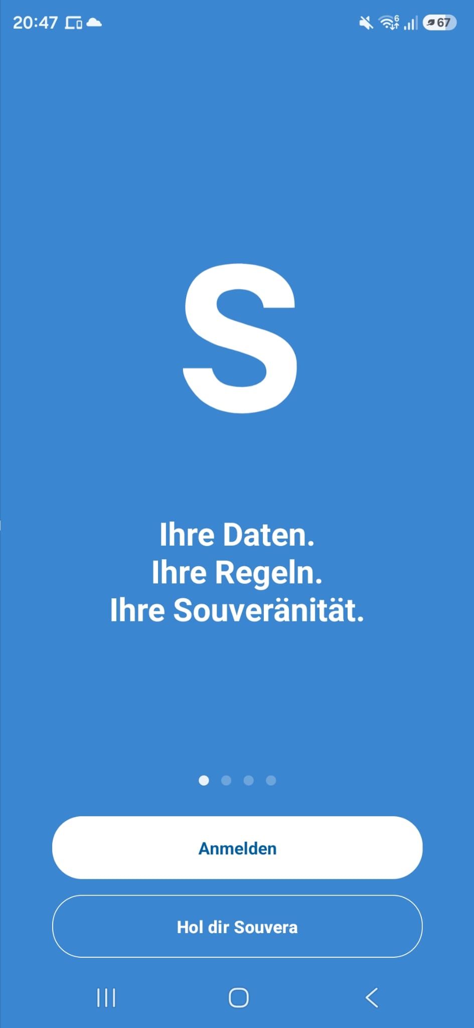 Souvera Workspace inlogscherm op Android